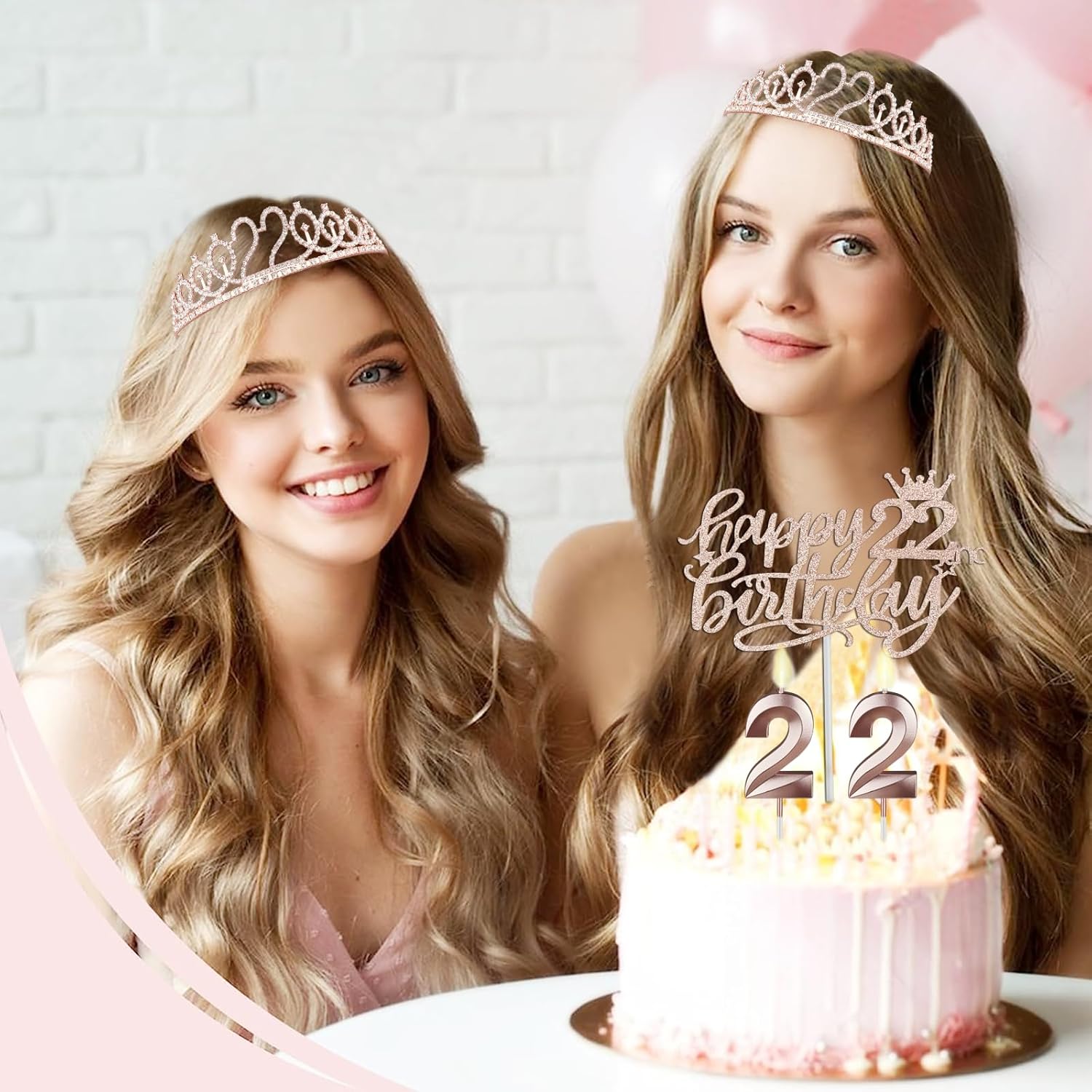 22 Birthday Decorations for Women Including Sash and Tiara, Cake Topper and Candles, 22nd Birthday Gifts for Women, Rose Gold Party Decor Supplies