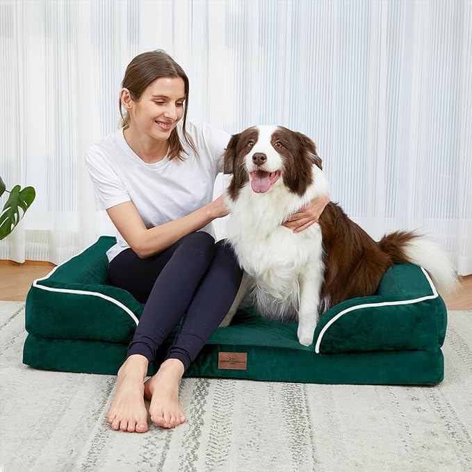 Comfort Expression Medium Dog Beds Waterproof Orthopedic Foam Dog Sofa Beds for Medium Large Dogs Comfy Pet Bed with Washable Removable Cover & Non-Slip Bottom(Medium,Emerald)-PawvioPets