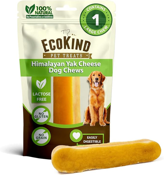 EcoKind Premium Gold Yak Cheese Himalayan Dog Chews, Dog Treats Large Breed, All Natural, High Protein, for Aggressive Chewers, Large - 1 Chew-PawvioPets