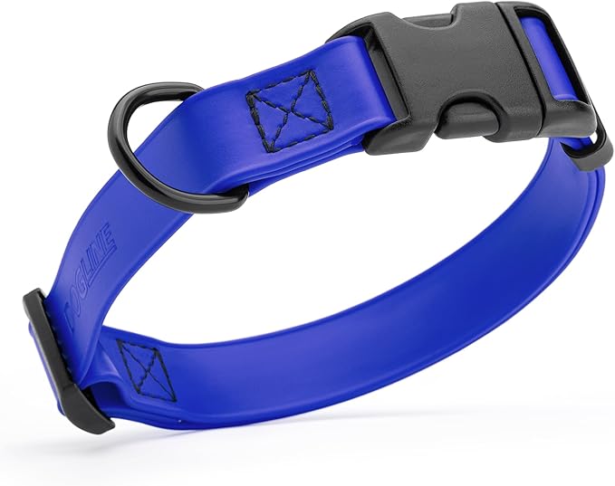 Dogline Biothane Waterproof Dog Collar with Quick Release Buckle Strong Coated Nylon Webbing with Odor- Proof for Easy Care Easy to Clean Fits Small Medium Large Dogs, Royal Blue 5/8" W 9-14" L-PawvioPets