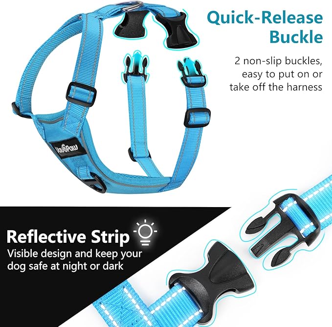 Dog Seat Belt Harness for Car, Dog Car Harness Adjustable Mesh Breathable & Dogs Seatbelt Safety Tether with Elastic Bungee for Small Medium Large Pets(Blue, XL)-PawvioPets