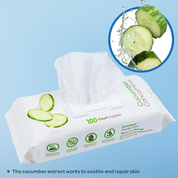Best Pet Supplies Pet Wipes for Dogs - Dog Wipes Cleaning Deodorizing, for Coats, Ears, Paws – Refreshing, Cucumber 100 Count-PawvioPets