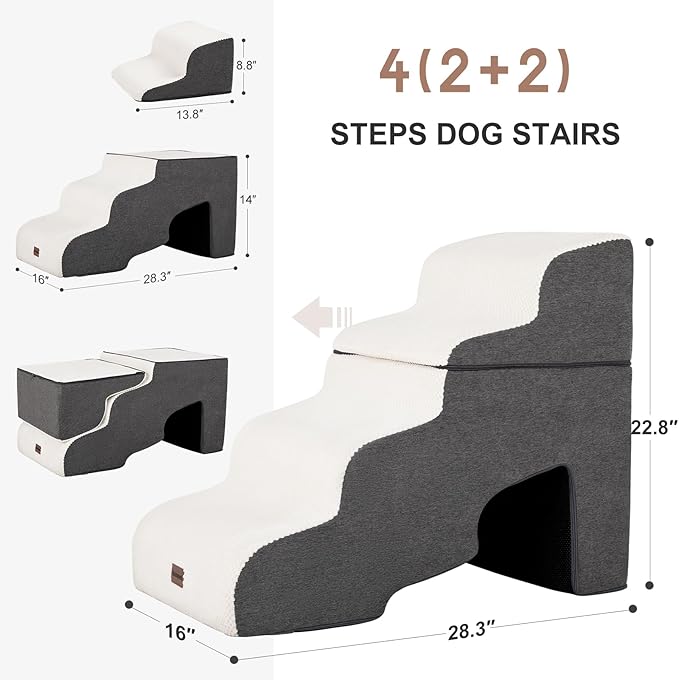 Dog Stairs for High Beds with Tunnel, 4-Step Dog Steps for Small Dogs and Cats, Foldable Pet Stairs for High Bed Climbing, Non-Slip Balanced Pet Step Indoor, Beige-PawvioPets