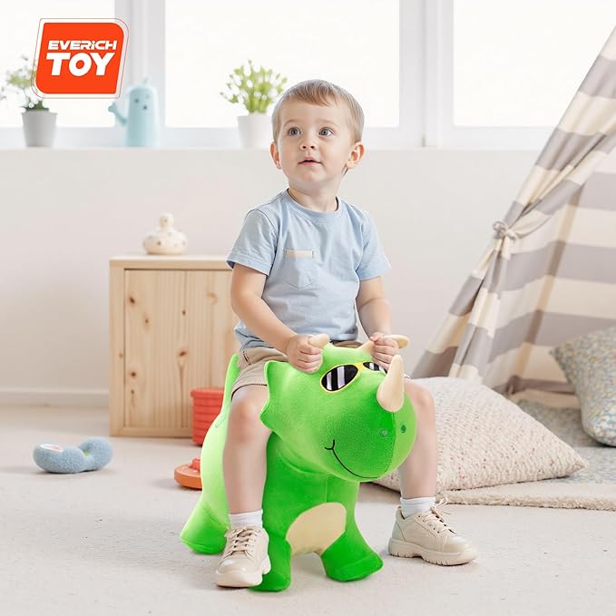 EVERICH TOY Bouncy Horse Dinosaur Toys, Inflatable Bouncing Animal Hopping Toys, Outdoor Indoor Ride on Bouncer, Boys Girls Birthday Gift for 18 Month 2 3 4 5 6 Year Old Kid- Plush Dinosaur Toy-PawvioPets