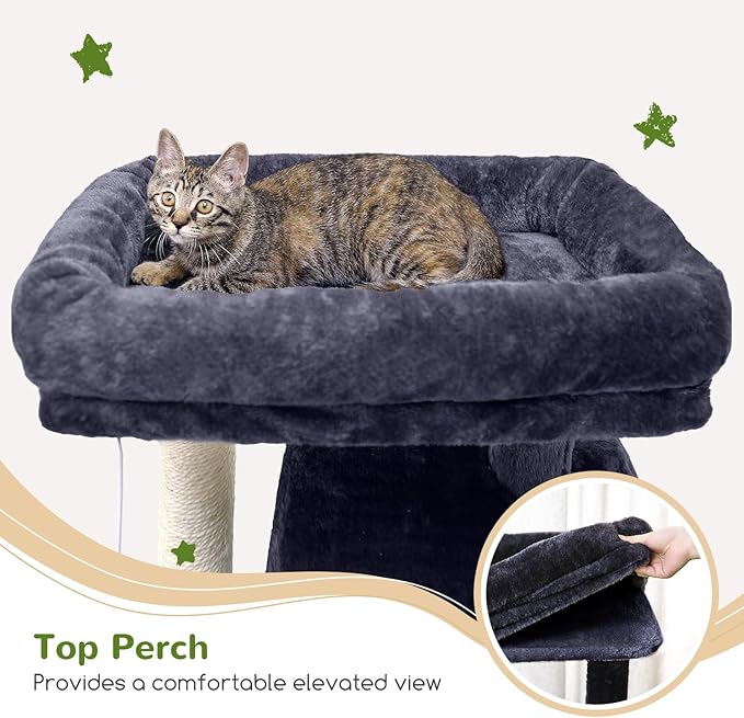 Globlazer Heavy Duty Cat Tree, 70 inch Sturdy Cat Tree for Indoor Cats Extra Large Cat Tower with Scratching Post, Hammock, Cat Condo for Adult Cats Kittens, F70 Pro, Dark Grey-PawvioPets