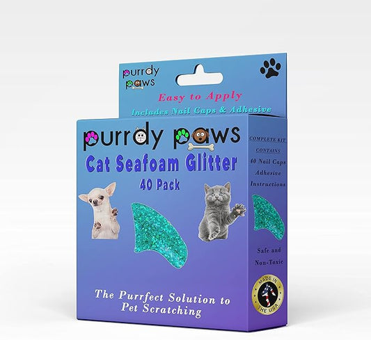 40 Pack Soft Nail Caps for Cat Claws Seafoam Glitter Small-PawvioPets