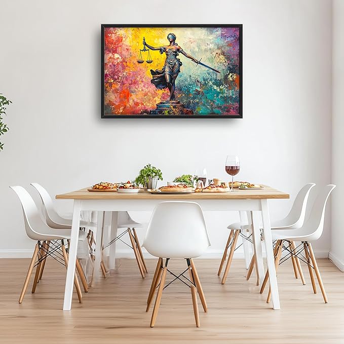 Extra Large Lady Justice Framed Wall Art for Living Room,Oversized Scales of Justice Pictures Wall Decor,Abstract Colorful Canvas Print Painting Modern Artwork Bedroom Office Bathroom 36L" x 24W"-PawvioPets