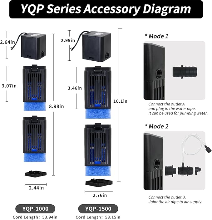 Aquarium Filter Water Flow Adjustable for 20-75 Gallon Fish Turtle Tank 264GPH 4in1 Biochemical Filtration Powerful Submersible Internal Pumps & Filters Keep Freshwater Saltwater Crystal Clear Small-PawvioPets