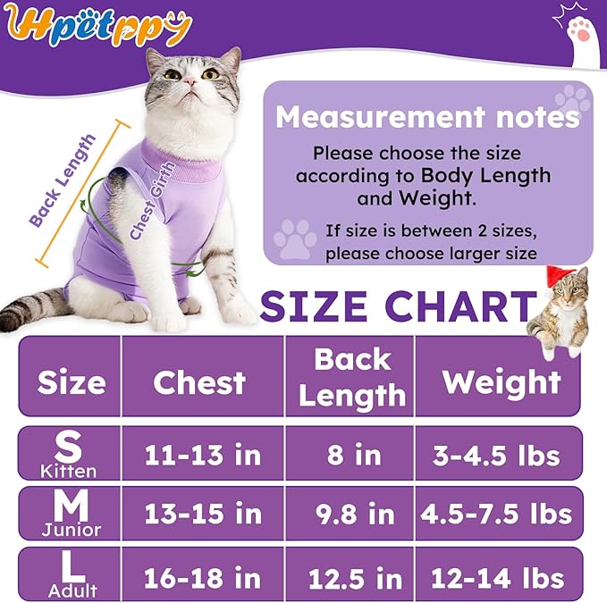Cat Recovery Suit for Spay Abdominal Wound, Breathable Kitten Onesie for Cats After Surgery, Anti Licking Cat Cone Alternative, Pet Surgery Recovery Shirt-Purple(L)-PawvioPets