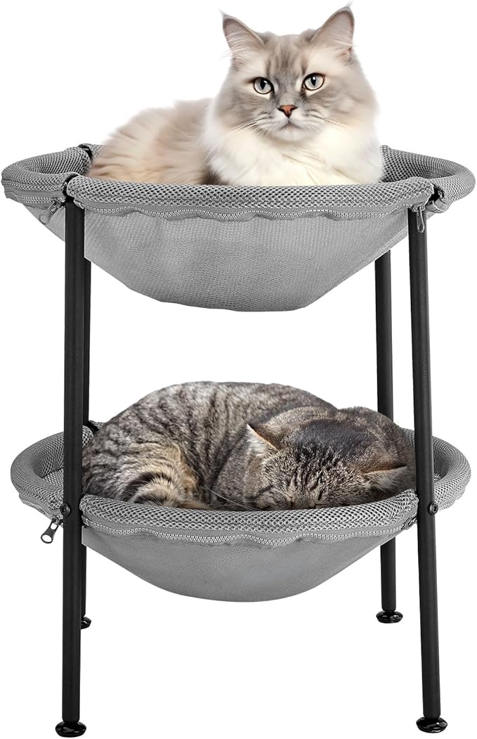 Double Cat Hammock Bed，Elevated and Raised Cat Beds for Indoor and Large Cats-PawvioPets
