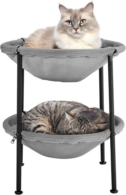 Double Cat Hammock Bed，Elevated and Raised Cat Beds for Indoor and Large Cats-PawvioPets