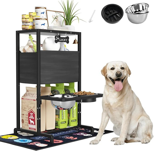 Elevated Dog Bowls, Height Adjustable Raised Dog Bowl Stand (4.5'' to 12''), Organizer Bowl Holder for Large Medium Dogs-PawvioPets