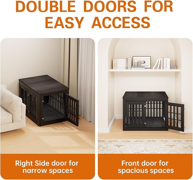 38" Heavy Duty Dog Crate Furniture for Small,Medium and Large Dogs,Rustic Wooden Dog Cage Kennel Indoor Furniture with Waterproof Top,Decorative Pet House Side End Table (Black & Grey)-PawvioPets