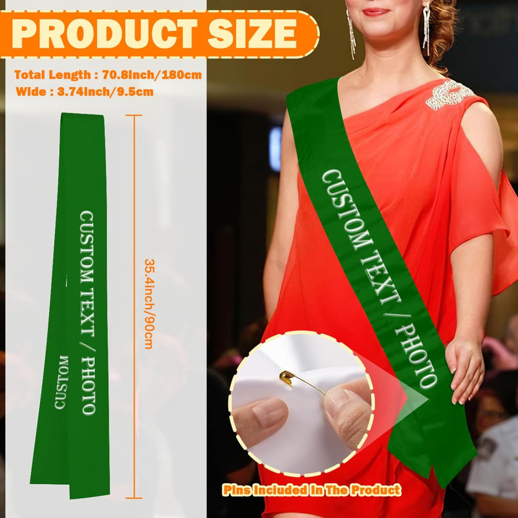 Custom Sash,Personalized Birthday Sash with Text Photo,Customized Bachelorette Sash Quote Sash Bride to Be Sash Color Optional (No decorative edge, Green)