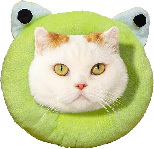 Adjustable Cat Recovery Collar Soft,Cute Pet E-Collar Neck Cone After Surgery Wound Healing Protective Cone Fit for Kitties, Small Dogs(ELC05-frog-m)-PawvioPets