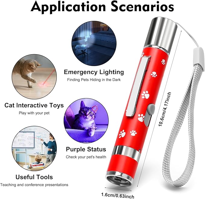 EAWONGEE Cat Toys Rechargeable, Indoor Cats Chase Light, Interactive for Kitty Pet Dog with 3 Light Modes 5 Patterns, Red-PawvioPets