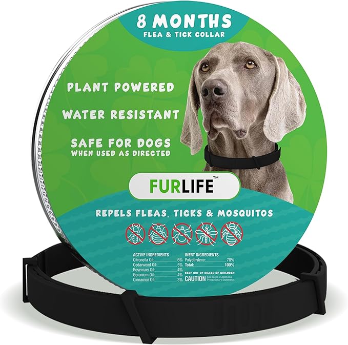FurLife Flea and Tick Collar for Dogs – Waterproof Black Dog Collar, Pet Supplies for Tick and Flea Prevention for Dogs, Safe for All Breeds-PawvioPets