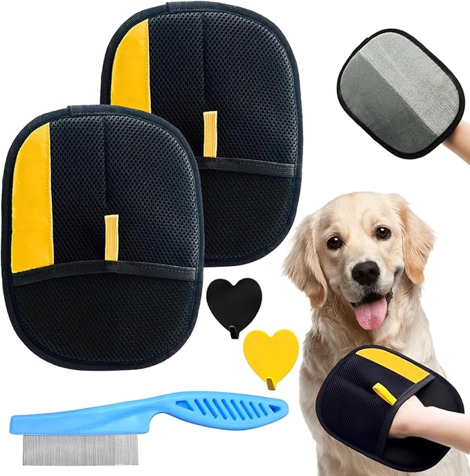 5PCS Pet Hair Removal Glove Set for Cats & Dogs, Newly Electrostatic Pet Hair Gloves, Reusable Cat Dog Grooming Gloves Magic Brush Pet Hair Remover Tool for Furniture Couch Carpet Car Seat Clothes-PawvioPets