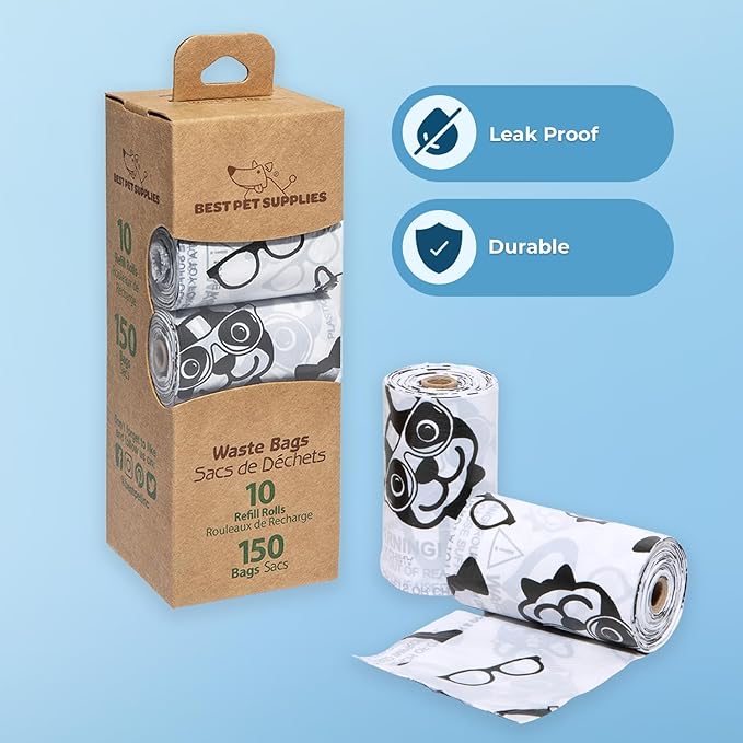 Best Pet Supplies Dog Poop Bags (240 Bags) for Waste Refuse Cleanup, Doggy Roll Replacements for Outdoor Puppy Walking and Travel, Leak Proof and Tear Resistant, Thick Plastic - White-PawvioPets