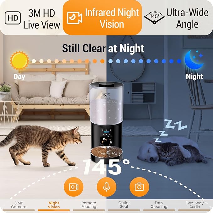 5L Automatic Cat Feeder with 2K HD Camera: 5G WiFi Automatic Dog Feeder with Night Vision,Cat Food Dispenser with Freshness for Multiple Pets,Detachable for Easy Clean-21 Cup (Sealed Outlet)-PawvioPets