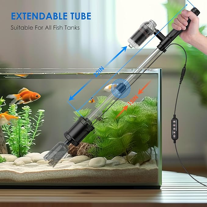 36W Fish Tank Vacuum Gravel Cleaner Electric: Aquarium Vacuum Gravel Cleaner with Strong Suction for Automatic Water Change Algae Cleaner Sand Wash Water Circulation and Water Shower, Timed Off-PawvioPets