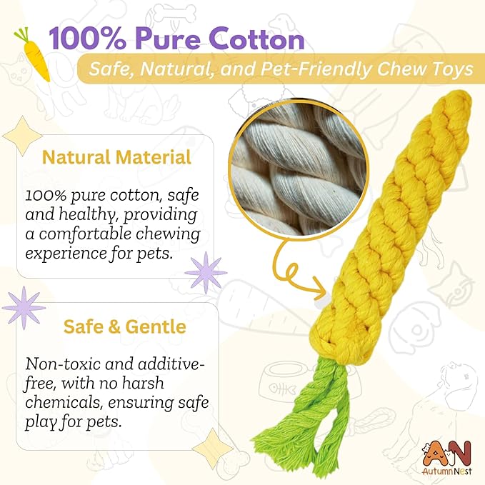 3PCS Yellow Woven Pet Chew Set, Puppy Teething Chews, Dog Chew Accessories, Cat Interactive Chews, Durable Braided Chews for Pets-PawvioPets
