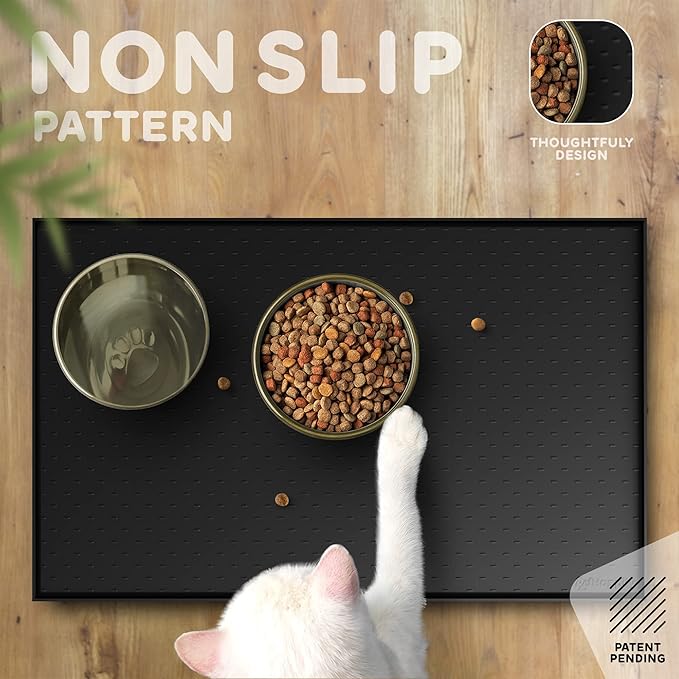 Dog Food Mat - 24x15” Large Silicone Pet Food Mat, Raised Edges for Food and Water Prevent Spill, Waterproof Cat Food Mat Protect Floors,Easy Clean Dog Bowl Mats for Food and Water-PawvioPets
