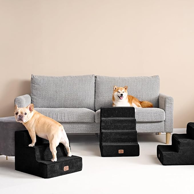 EHEYCIGA Dog Stairs for Bed 18" H, 4-Step Dog Steps for High Bed, Pet Steps for Small Dogs and Cats, Non-Slip Balanced Pet Ramp Indoor, Black-PawvioPets
