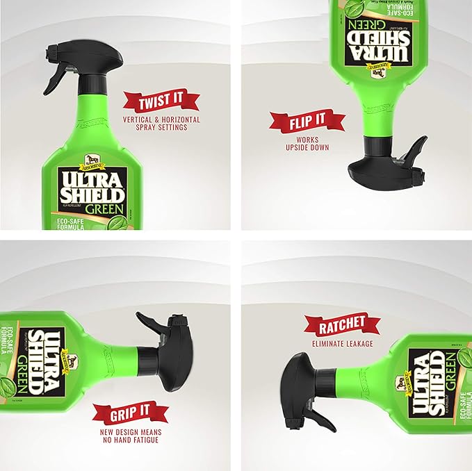 Absorbine UltraShield Green All-Natural Fly & Insect Repellent for Horses & Dogs, Essential Oils Repel & Control, 32oz Spray Bottle-PawvioPets