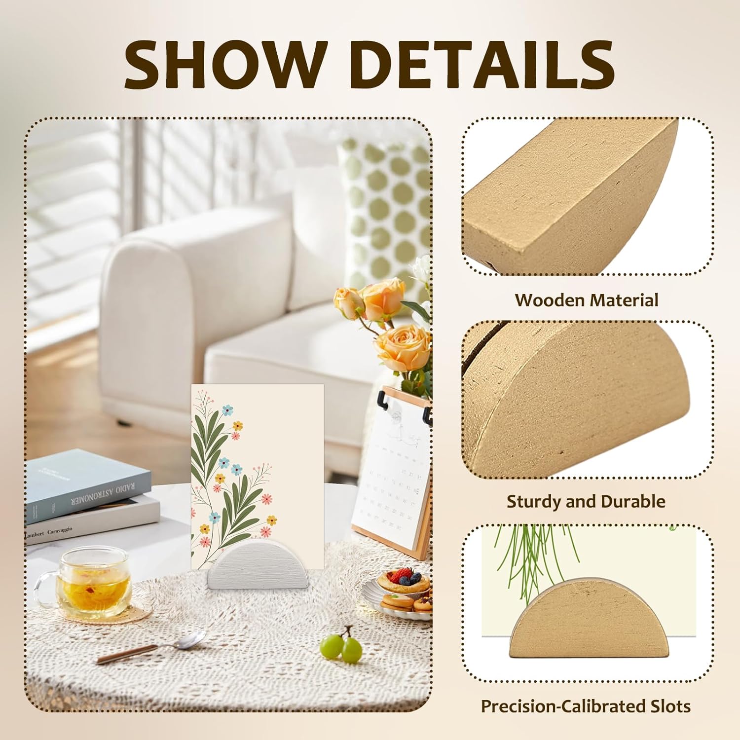 40 PCS Gold and White Table Number Stands, Wooden Table Number Holders, Place Card Holders, Half-Round Tables Numbers Stand for Wedding Party Office Tag Restaurant