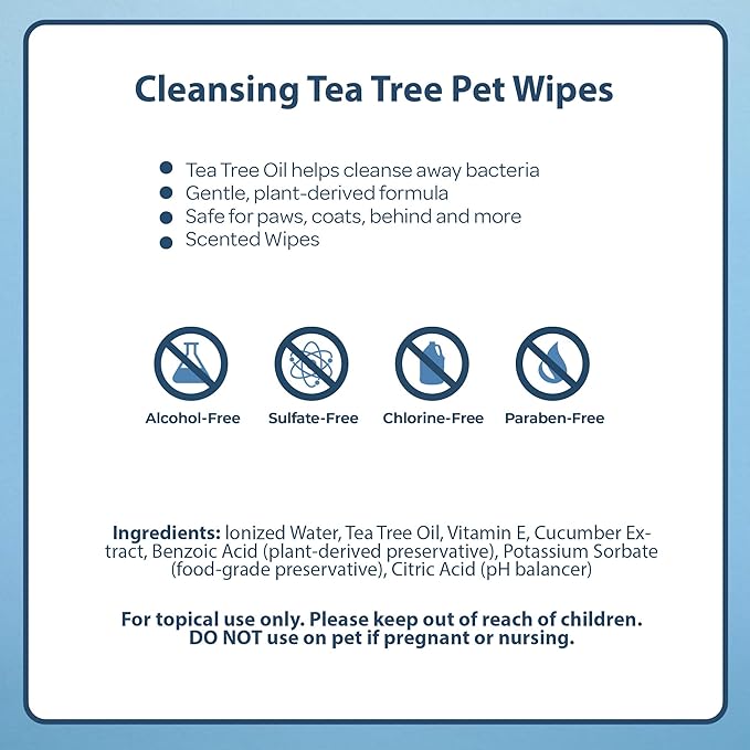 Best Pet Supplies Pet Wipes for Dogs - Dog Wipes Cleaning Deodorizing, for Coats, Ears, Paws - Cleansing Tea Tree, 100 Count-PawvioPets