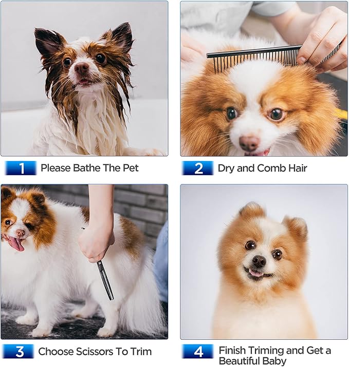 Gimars Dog Grooming Scissors Kit Professional 4CR with Safety Round Tip, 5 in 1 Heavy Duty Titanium Coated Thinning & Curved & Straight Shears-PawvioPets