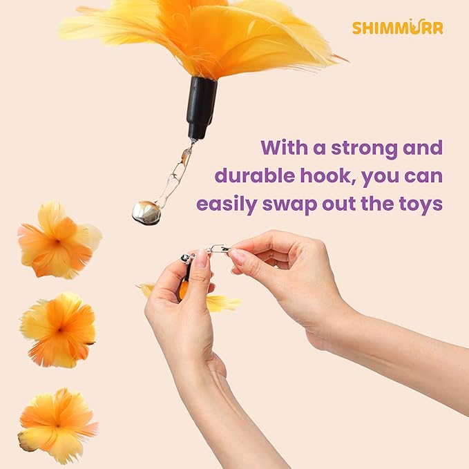 Cat Feather Wand Toy - 38" Retractable Cat Wand Toy with Orange Feather Flower Teaser Refill for Indoor Cats and Interactive Play-PawvioPets