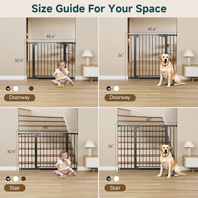 Cumbor 29.7-40.6" Baby Gate for Stairs, Baby Essential Safety Gate, Mom's Choice Awards Winner-Dog Gate for Doorways, Pressure Mounted Auto-Close Pet Gates for Dogs Indoor, Durable Child Gate, Black-PawvioPets