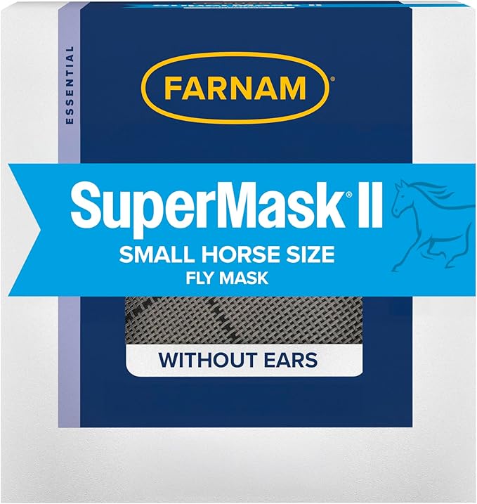 Farnam SuperMask II Fly Mask Without Ears for Smaller Horses or Arabian Horses,Full Face Coverage & Eye Protection from Insect Pests, Structured Classic Mesh with Plush Trim,Small Horse/Arabian Size-PawvioPets