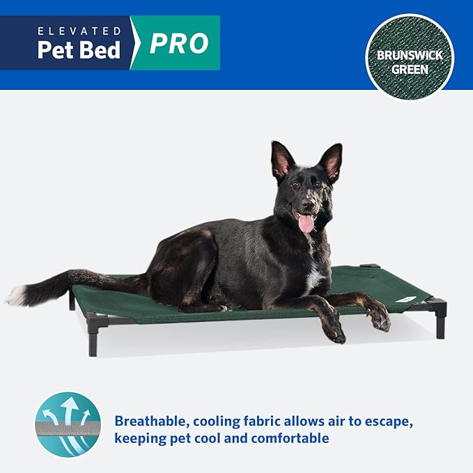 Coolaroo Pro Elevated Dog Bed - Low-Profile Access, Moisture-Resistant Cover, Breathable Fabric & Tool-Free Setup, Brunswick Green, Standard-PawvioPets
