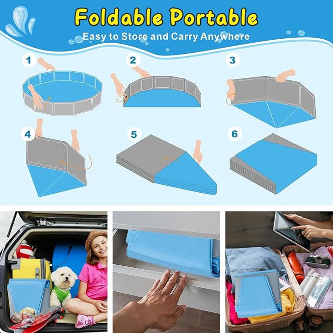Extra Large Foldable Dog Pools for Large Dogs Heavy Duty,97"x16" Anti-Slip Portable Swimming Pool,Hard Plastic Kiddie Pool for Pets Dogs Cats & Kids-PawvioPets