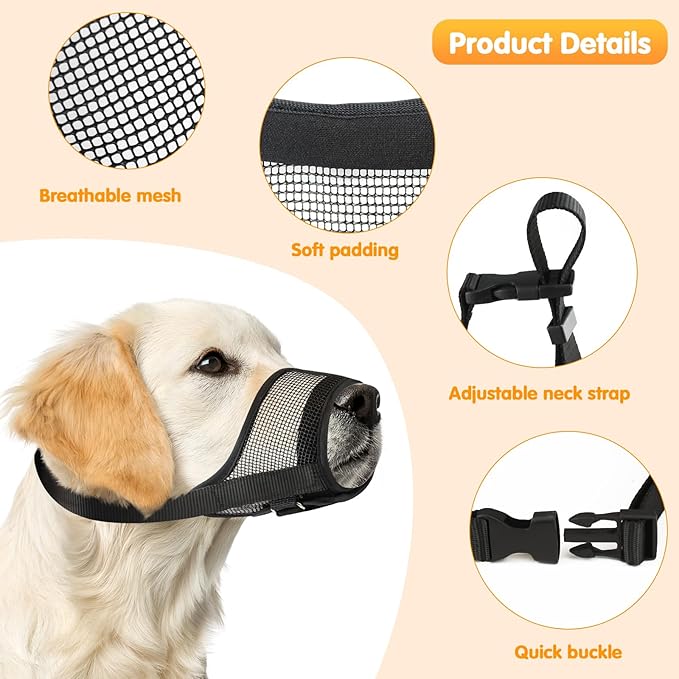 Dog Muzzle, Soft Mesh Muzzle for Medium Sized Dog Mouth Guard, Breathable Adjustable Muzzles to Prevent Biting, No Bark Muzzle for Dogs Allow Panting Drinking (Black, M)-PawvioPets