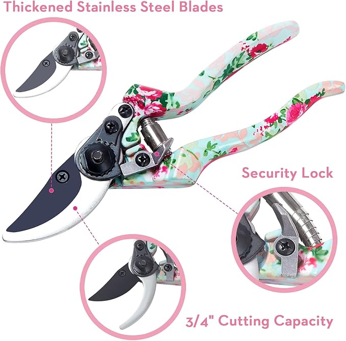 Gardening Tools, 8 Pcs Heavy Duty Floral Garden Tool Set Birthday Gifts for Women WANCHI Rose Red Gardening Kit (Garden Tool Bag Kneeling Pad Weeder Fork Hand Rake Pruning Shears Trowel Transplanter)-PawvioPets