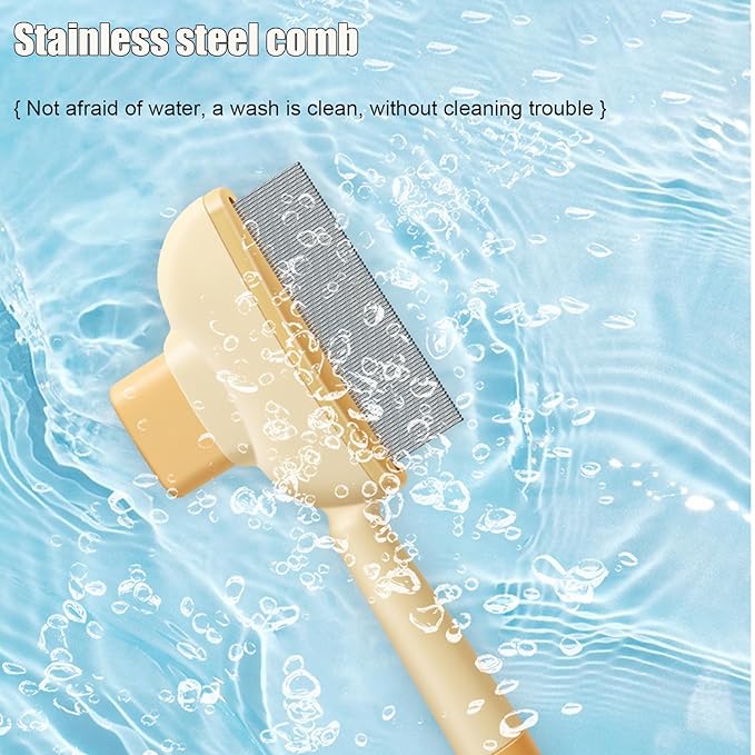 Flea Comb for Cats Dogs Brush for Shedding Pet Hair Removal Comb with Long & Short Stainless Steel Teeth for Deshedding-PawvioPets