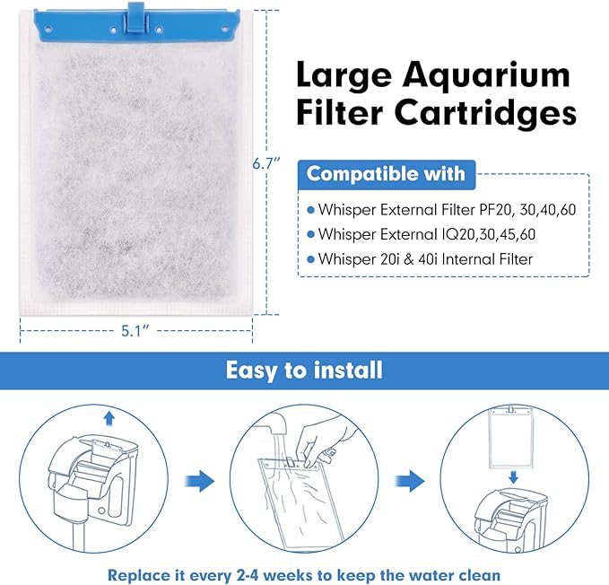 fishkeeper 10 Pack Large Filter Cartridges Compatible with Tetra Whisper Bio-Bag Filters Replacement Filter Cartridges for Whisper Power Filters 20i/40i /IQ20/30/45/60 PF20/30/40/60(Ready to Use)-PawvioPets