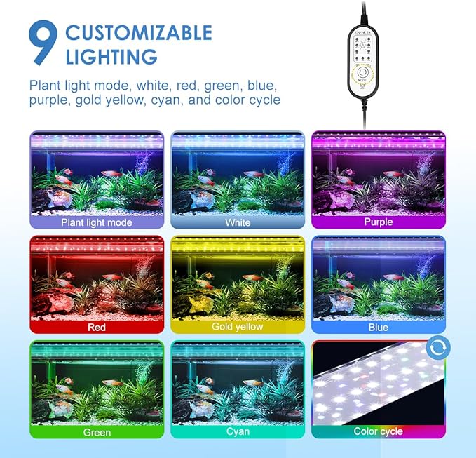 Aquarium Light,36W 24/7 Natural Mode,9 Light Modes(Water Grass Mode & 7 Colors & Cycle),Adjustable Timer and 7 Color Brightness - with Expandable Mounting Bracket for 36~42IN Fish Tank-PawvioPets