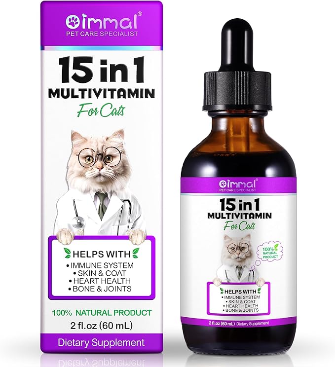 15-in-1 Multivitamin Drops for Cats - Immune Support, Skin & Coat Health, Digestion, Joint Care - with Vitamins A, B, C, D, E - Liquid Supplement for All Life Stages, Easy to Use, 2 fl.oz-PawvioPets