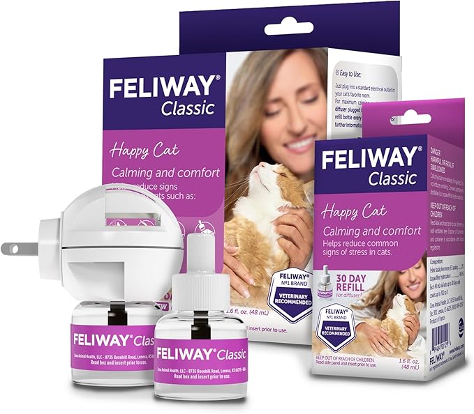 FELIWAY Classic Cat Calming Pheromone Diffuser: 1 Diffuser & 2 Refills (60 Days)-PawvioPets