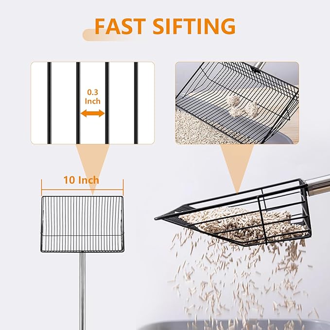 10inch Large Chicken Poop Scooper,36 to 67" Adjustable Long Chicken Coop Litter Metal Scoop with Stainless Steel Handle,5-in-1 Detachable Poop Shovel for Sand,Pet,Chicken,Cat Cleaning Tools.-PawvioPets