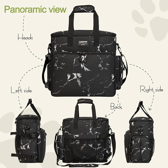 Dog Travel Bag,Weekend Pet Travel bag Set for Dog and Cat,Airline Approved Tote Multi-Function Dog Bags for Traveling,Include 2 Collapsible Bowls,2 Food Storage Containers,1 Feeding Mat,Marble-PawvioPets