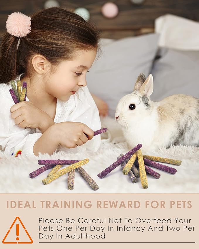 Bissap 76PCS Rabbit Chew Sticks, Mixed Natural Timothy Hay Flower Rose Dahlberg Daisy and Forget-me-not Chew Toys Treats for Bunny Chinchilla Guinea Pig Hamster and Other Small Pets Molar Snacks-PawvioPets