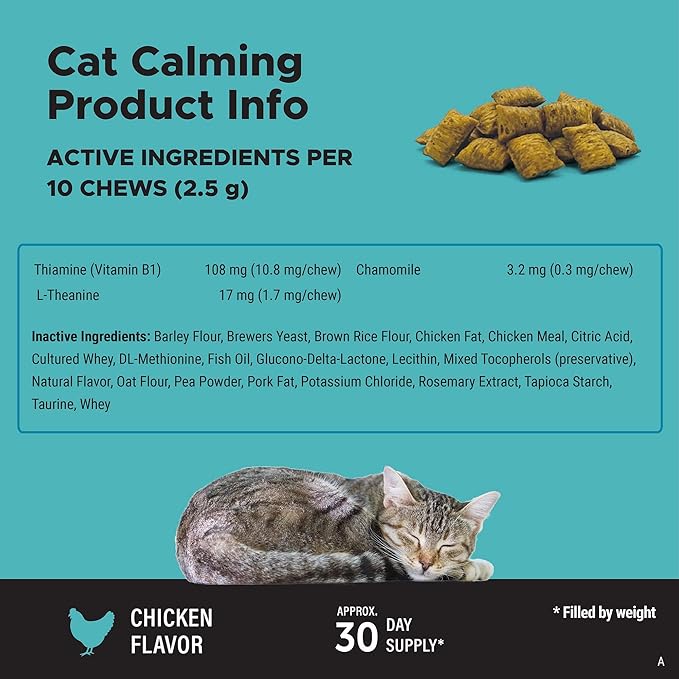 Calming Chews for Cats - Cat Anxiety Relief + Helps Reduce Stress - Behavioral Support & Promotes Relaxation for Travel, Boarding, Vet Visits, Separation Anxiety - Chicken (30-Day Supply)-PawvioPets