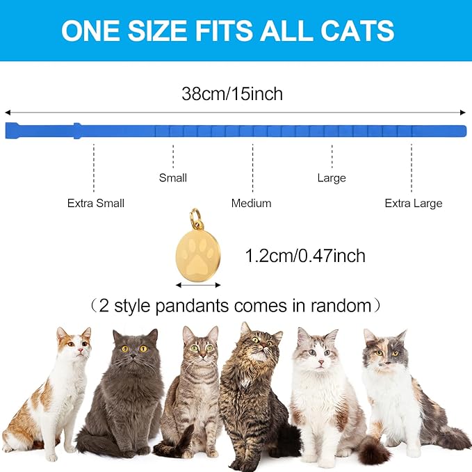 4 Pcs Cat Calming Collar Adjustable Lavender Scent Relaxing Cat Collar with 2 Pendant for Puppies Reduce Stress Aggression Anxious, up to 15 Inches(Blue)-PawvioPets