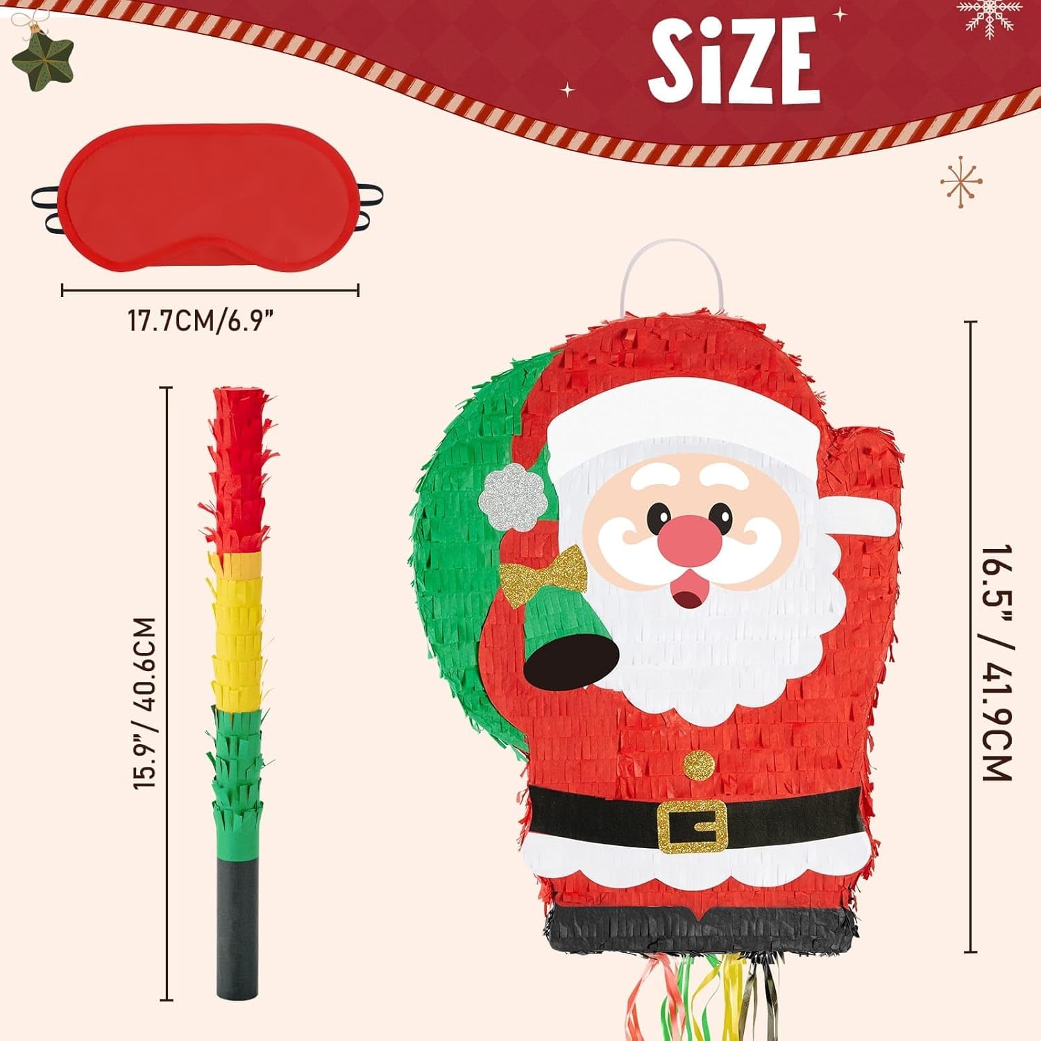 WERNNSAI Christmas Santa Pinata - Christmas Decorations Red Santa Claus Party Games for Kids Xmas Festival Supply Father Xmas GIft Delivery Xmas Large Pinata Pull String with Blindfold Bat